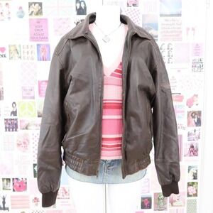 denver hayes brown leather bomber jacket size medium